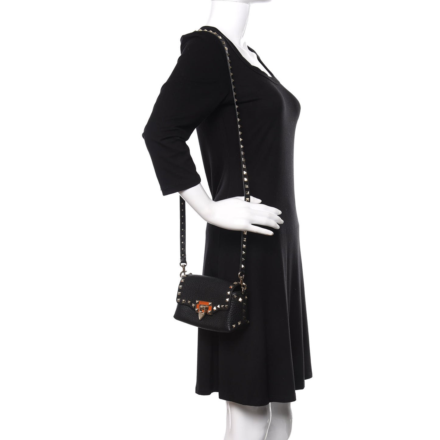 Pebbled Calfskin Mini Rockstud Crossbody Bag Black