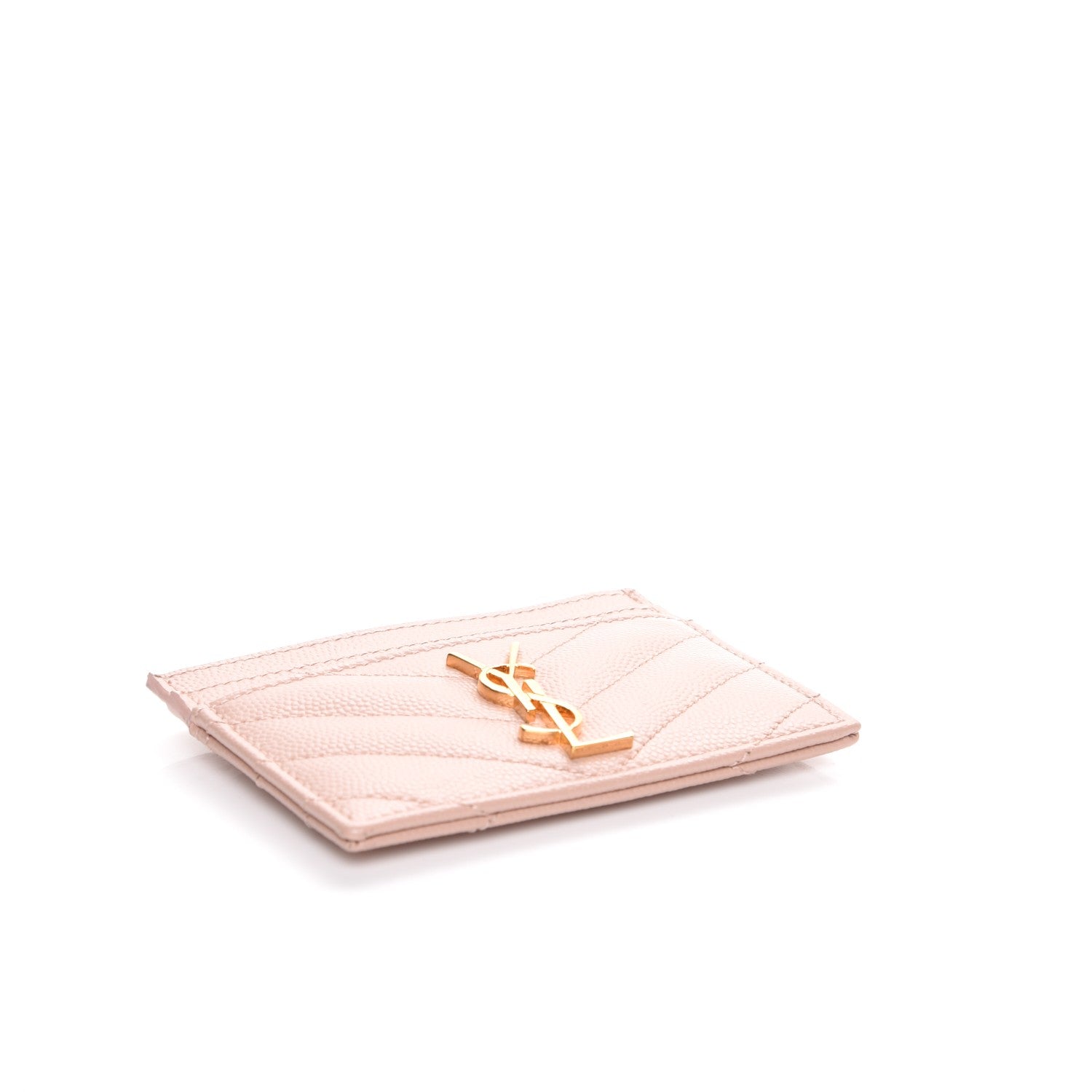 Saint Laurent Grain De Poudre Matelasse Chevron Monogram Credit Card Case Pale Pink 4 of 8