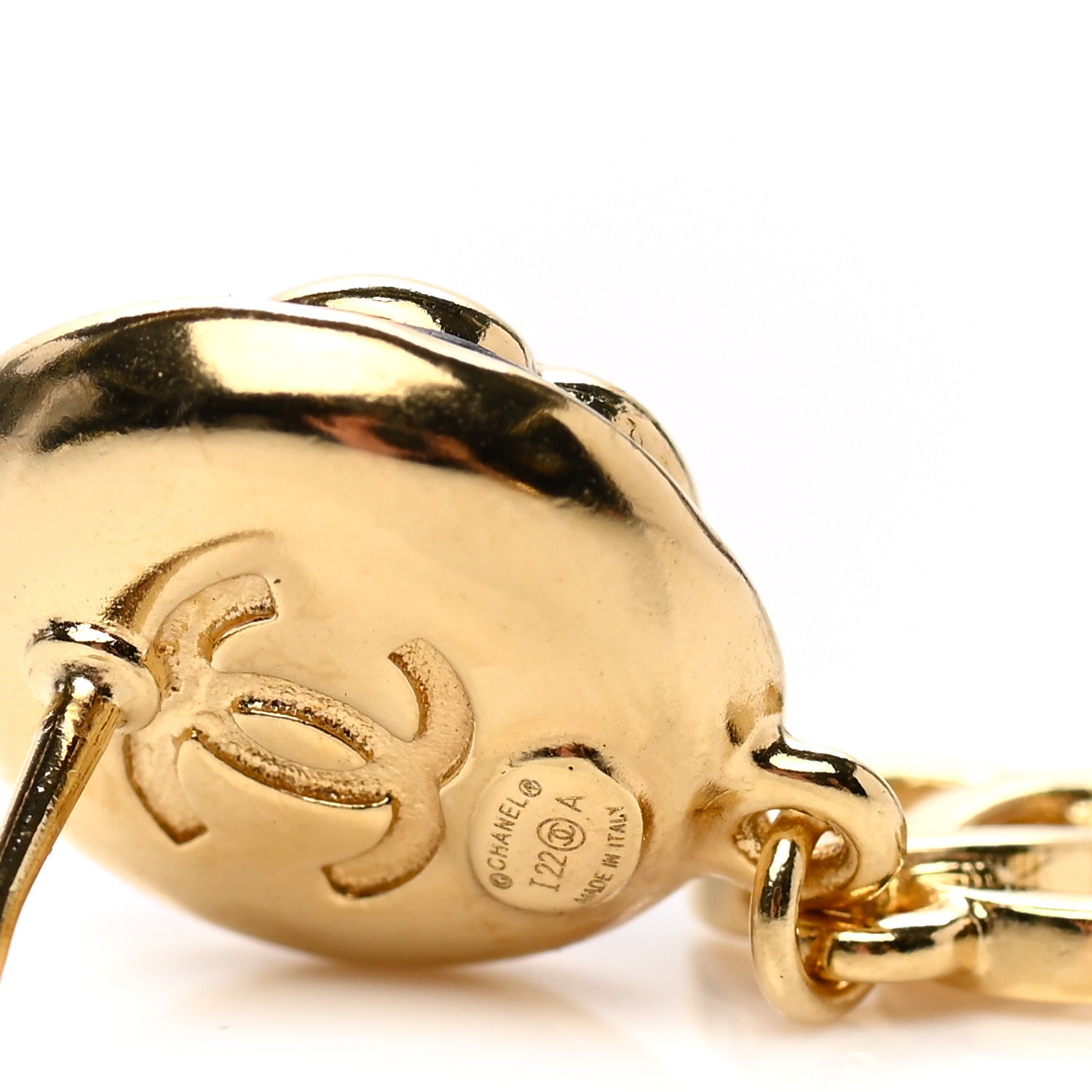 Chanel Metal Lambskin Camellia CC Drop Earrings Gold Black 3 of 4