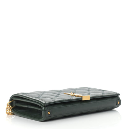Saint Laurent Lambskin Diamond Quilted Becky Chain Wallet Green 4 of 11