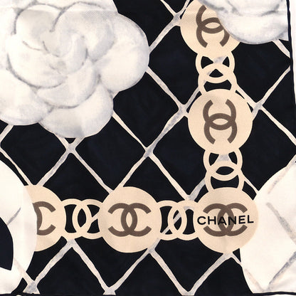 Chanel Silk CC Logo Camellia Scarf White Black 2 of 3