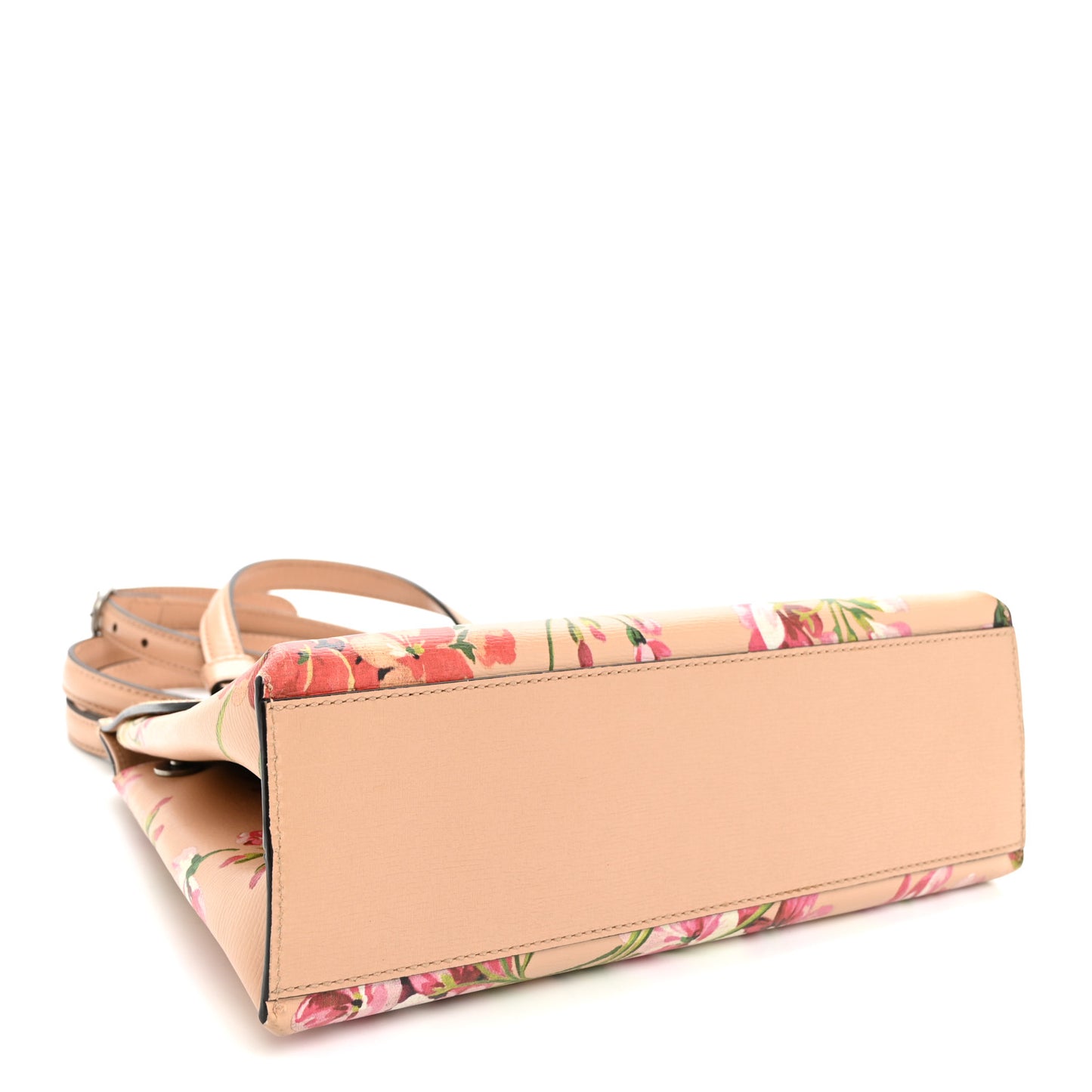 Shangai Calfskin Blooms Print Small Bamboo Daily Top Handle Bag Pink Apricot Multicolor