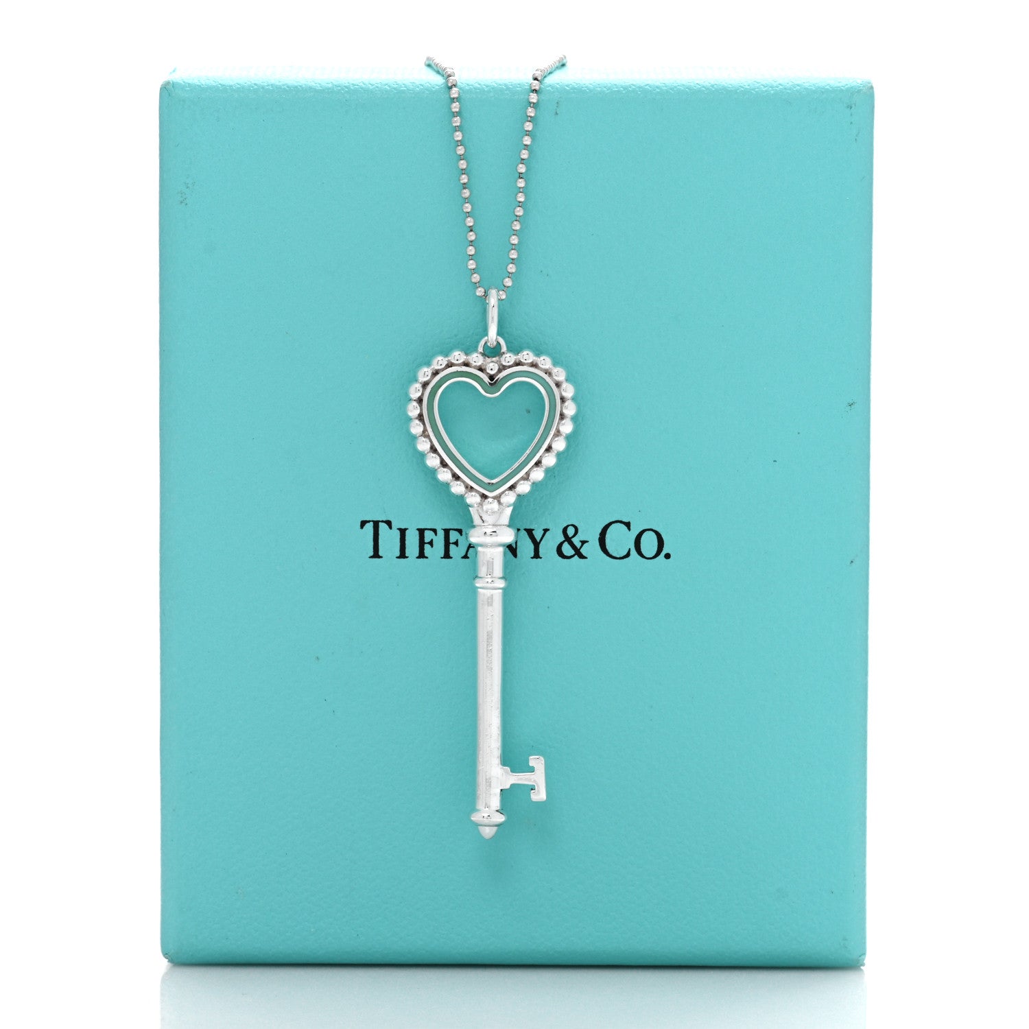 Tiffany Sterling Silver Enamel Beaded Heart Key Pendant Necklace Blue 5 of 5