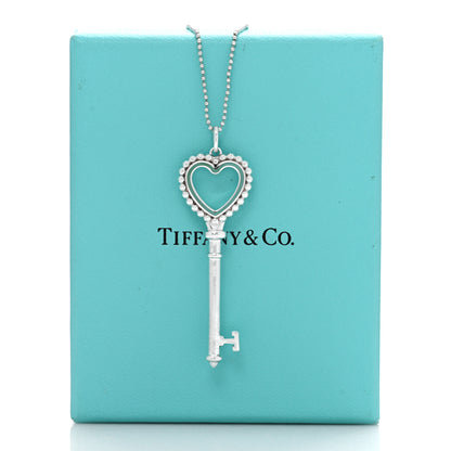 Tiffany Sterling Silver Enamel Beaded Heart Key Pendant Necklace Blue 5 of 5