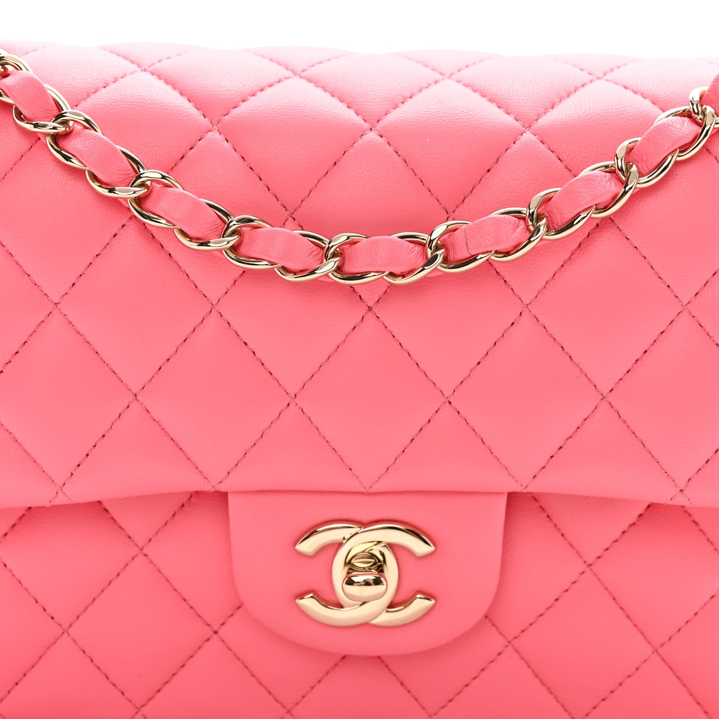 Lambskin Quilted Medium Double Flap Pink
