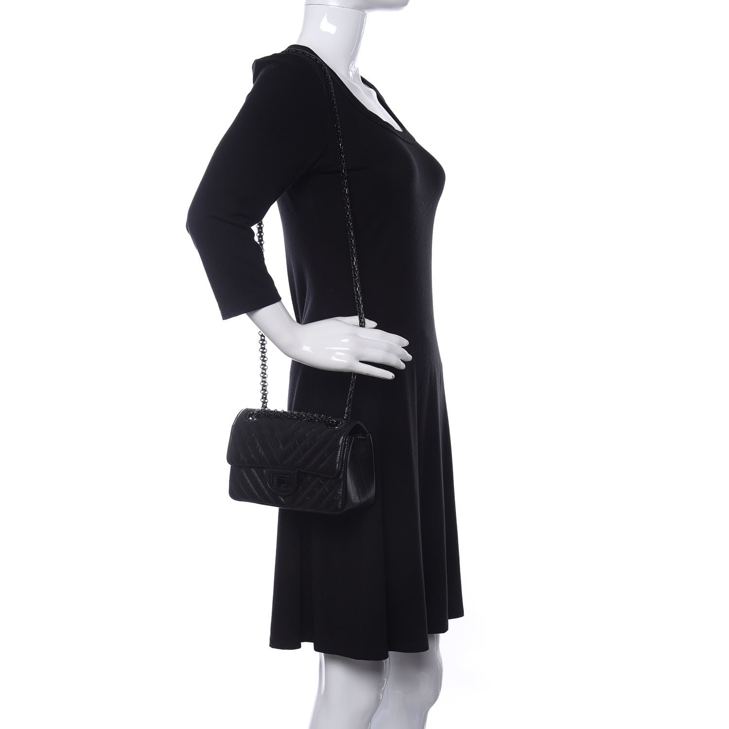 Chanel Aged Calfskin Chevron Quilted 2.55 Reissue Mini Flap So Black 2 of 10