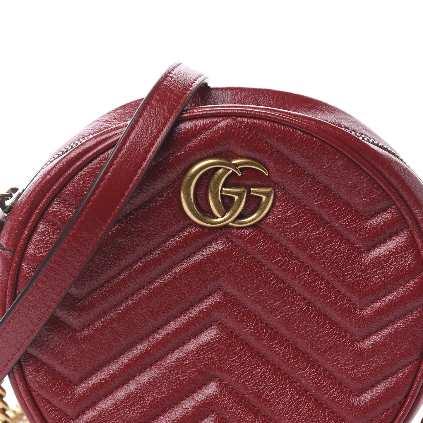 Glazed Calfskin Matelasse Heart Mini GG Marmont Round Shoulder Bag Romantic Cerise