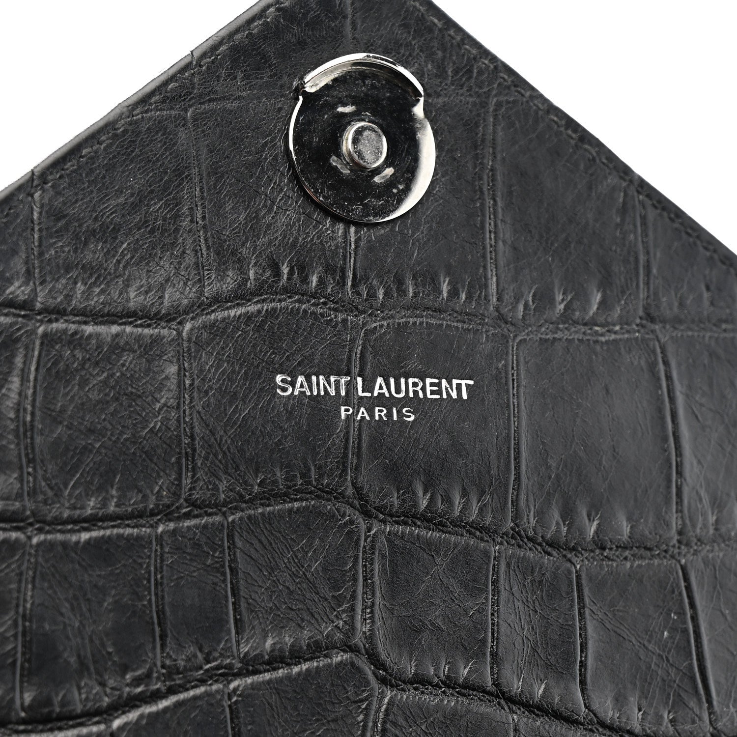 Saint Laurent Calfskin Crocodile Embossed Medium College Monogram Satchel Black 7 of 11