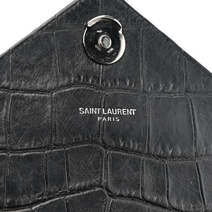 Saint Laurent Calfskin Crocodile Embossed Medium College Monogram Satchel Black 7 of 11