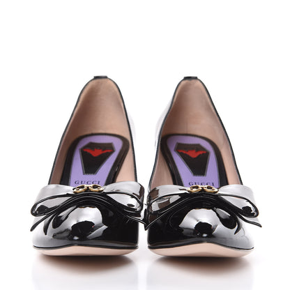 Gucci Patent GG Bow Sadie Spike Mid Heel Pumps 35.5 Black 2 of 10