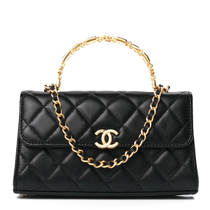 Chanel Lambskin Enamel Quilted Top Handle Flap Phone Holder With Chain Black 1 of 12