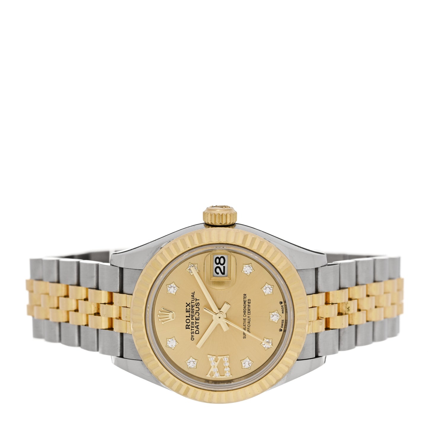 Stainless Steel 18K Yellow Gold Diamond 28mm Oyster Perpetual Datejust Watch Champagne Star 279173