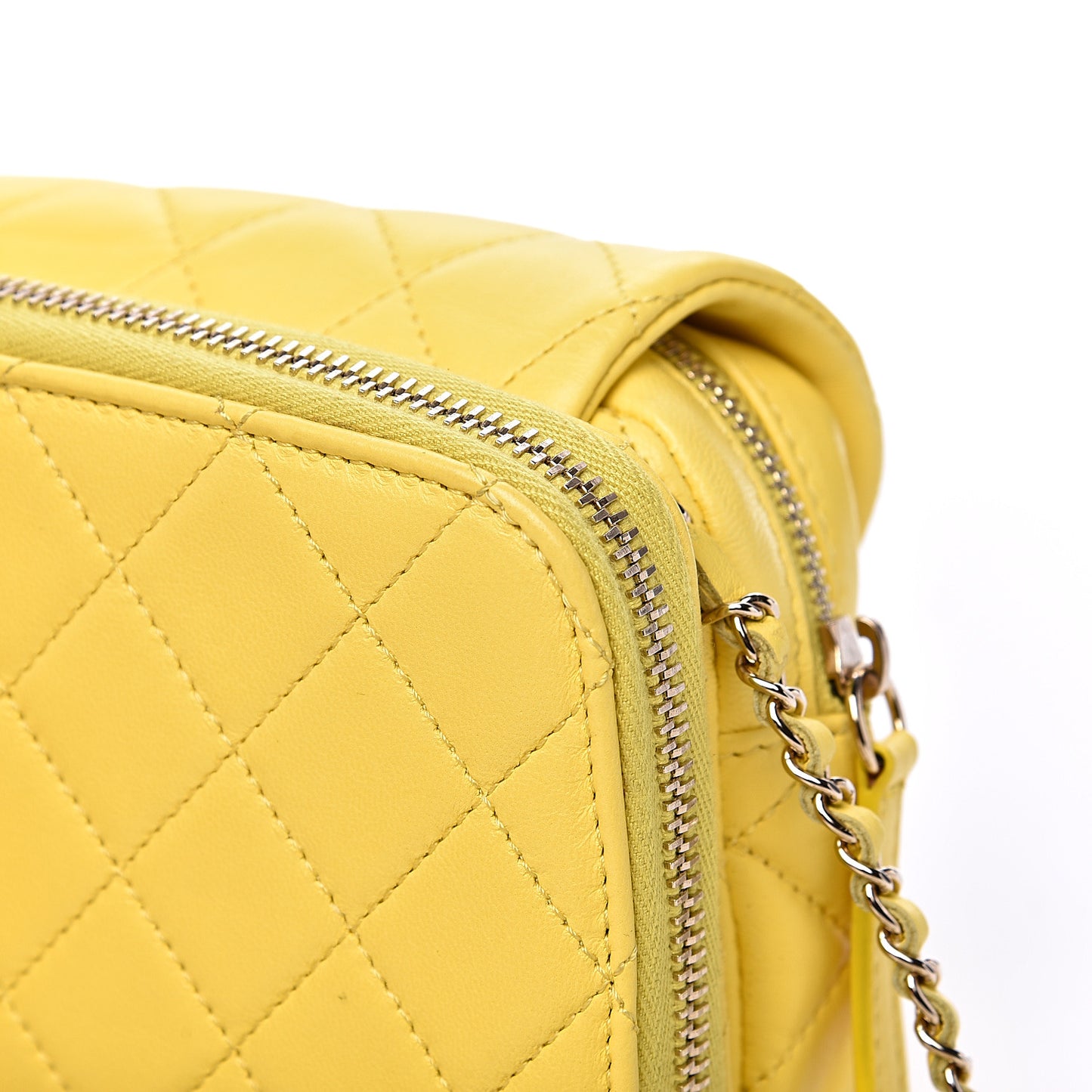 Lambskin Quilted Small Pocket Camera Case Yellow