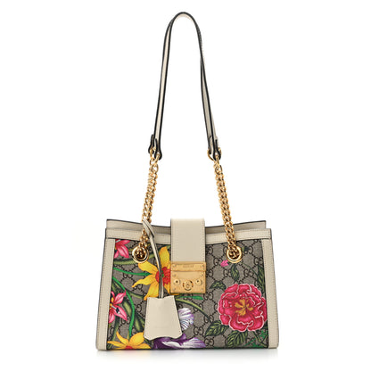 Gucci GG Supreme Monogram Flora Textured Calfskin Small Padlock Tote Beige Ebony Multicolor Mystic White 1 of 12