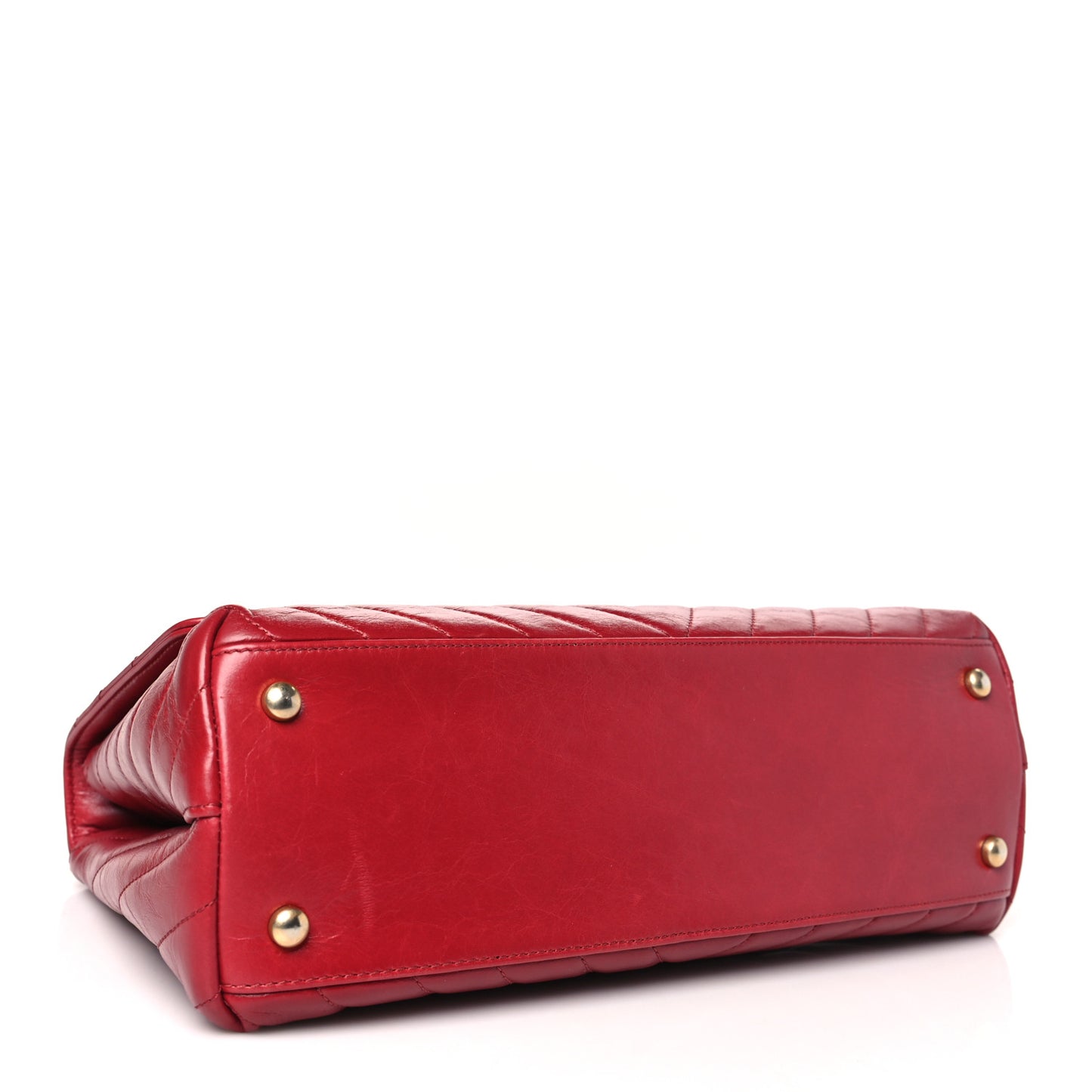Calfskin Chevron Quilted Small Coco Handle Flap Red