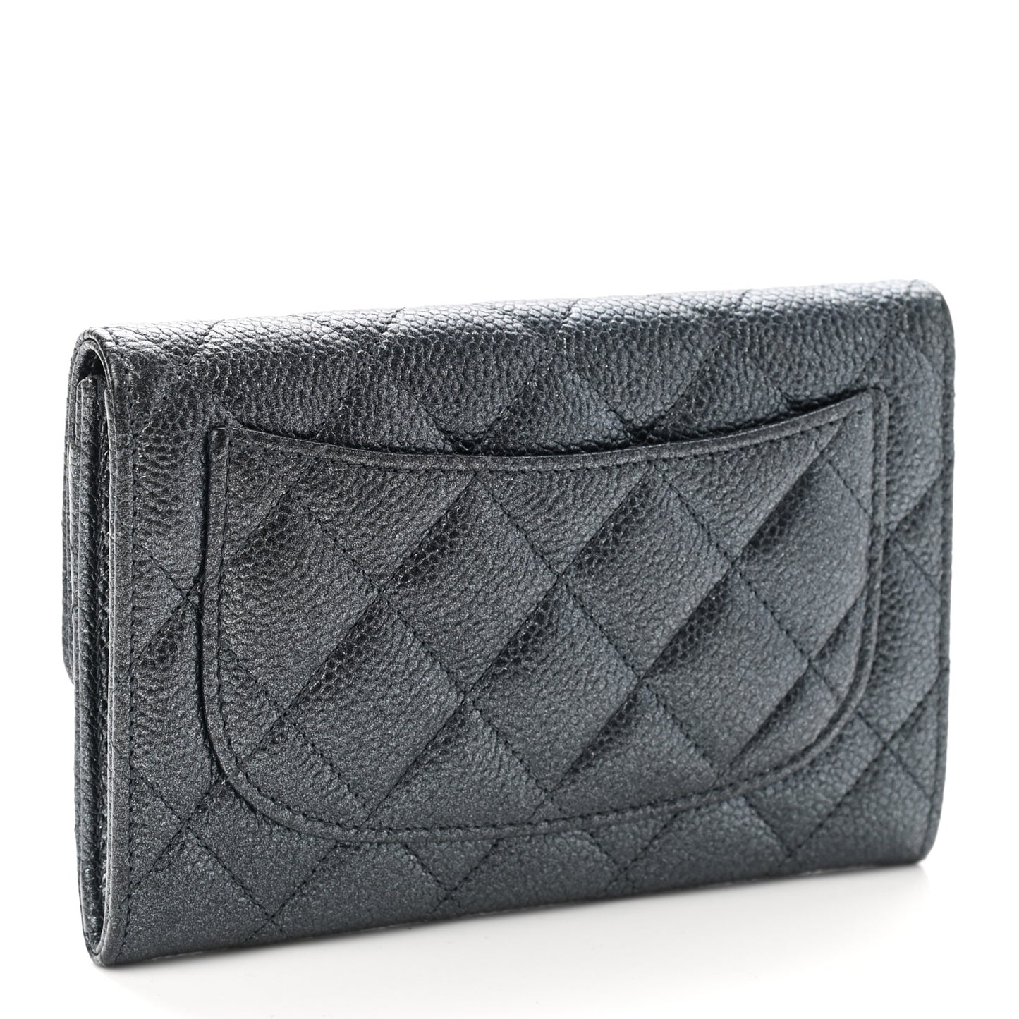 Metallic Caviar Quilted Small Flap Wallet Charcoal