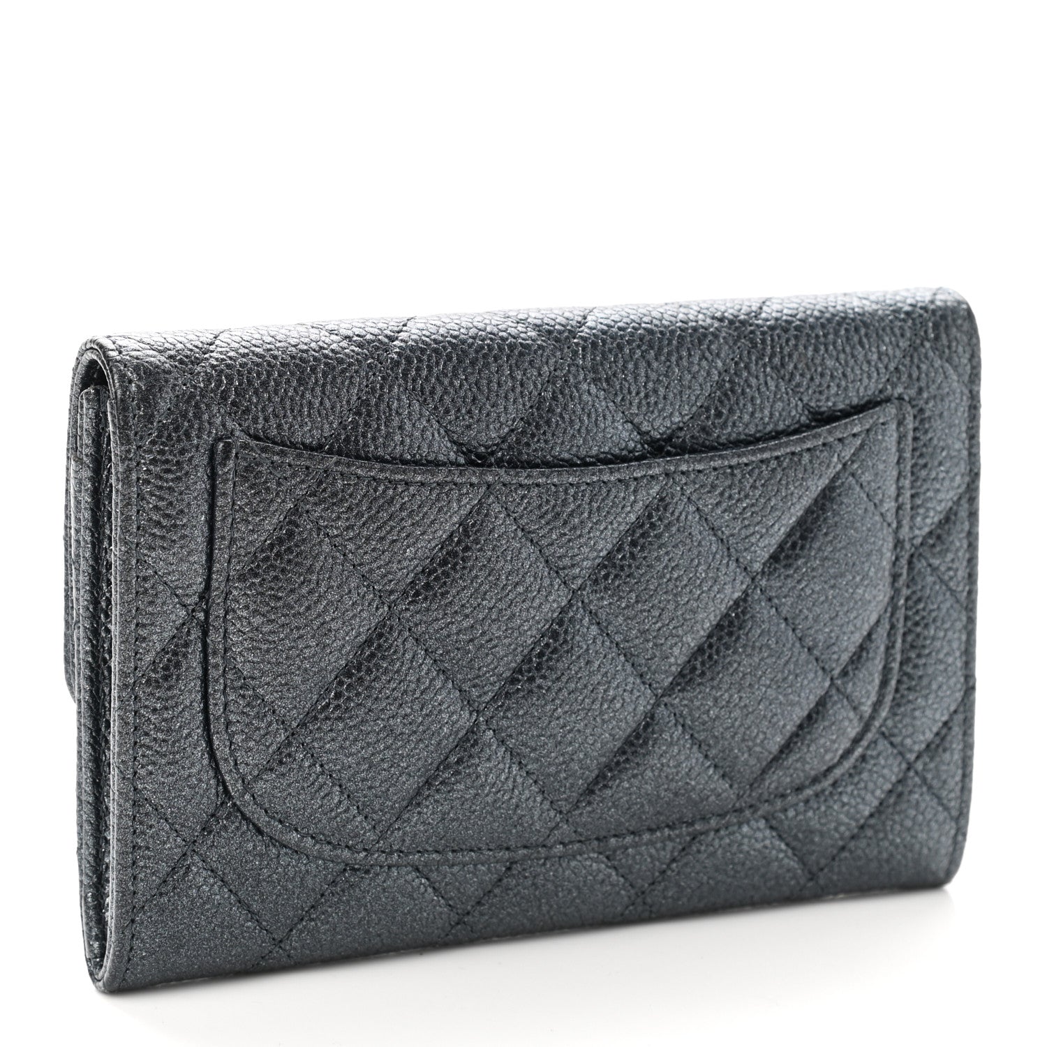 Chanel Metallic Caviar Quilted Small Flap Wallet Charcoal 3 of 9