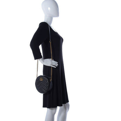Gucci Azalea Calfskin Matelasse Heart Mini GG Marmont Round Shoulder Bag Black 2 of 13