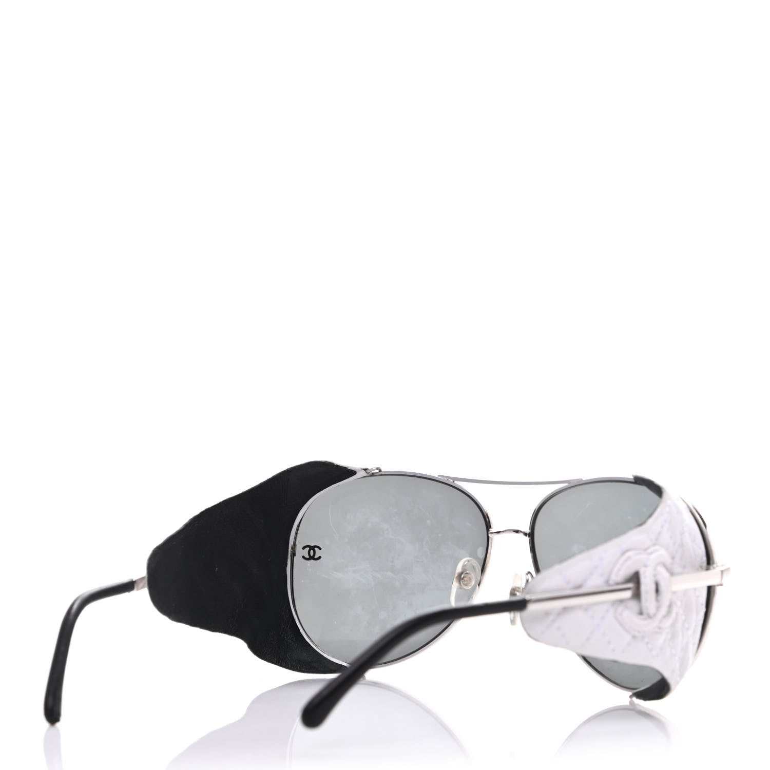 Chanel Titanium Lambskin CC Pilot Sunglasses White 4 of 5