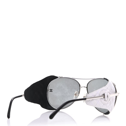 Chanel Titanium Lambskin CC Pilot Sunglasses White 4 of 5
