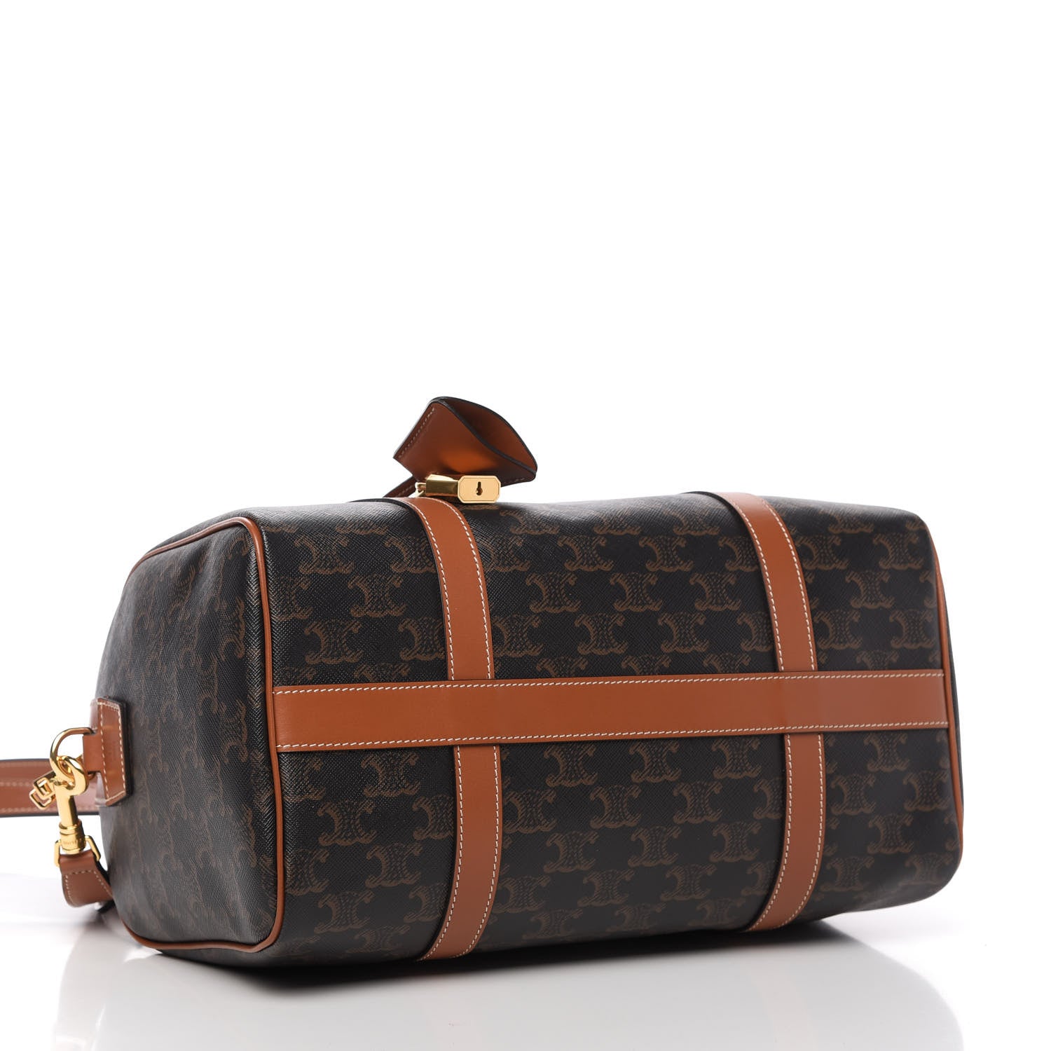 Celine Triomphe Canvas Calfskin Boston Bag Tan 4 of 9