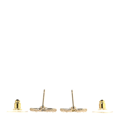 Chanel Metal Graduated Pearl Crystal CC Earrings Light Gold 3 of 5