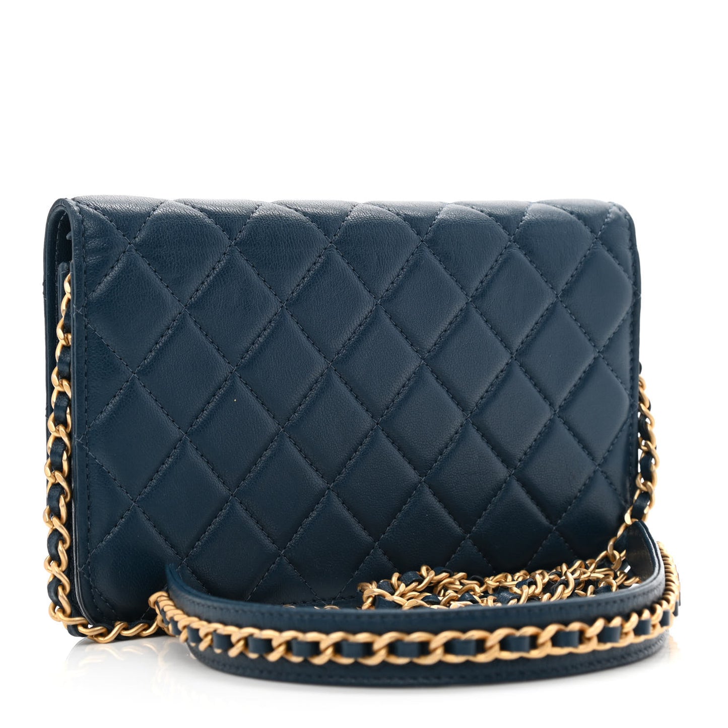 Goatskin Quilted Chanel 19 Wallet On Chain WOC Blue