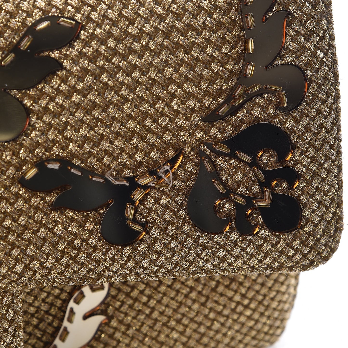 Tweed Mirror Embellished Medium Double Flap Gold