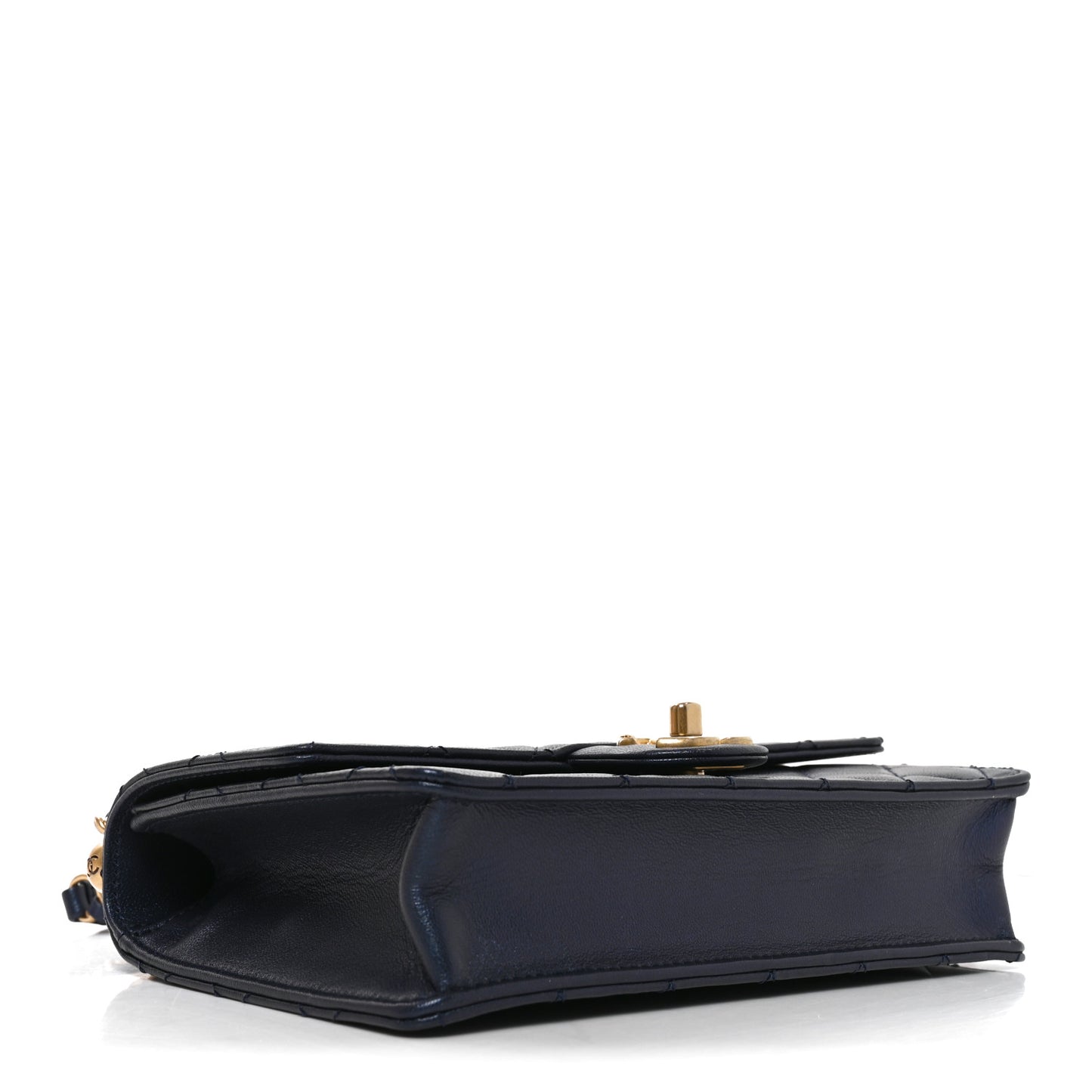 Iridescent Lambskin Quilted Small Chic Pearls Flap Navy Blue