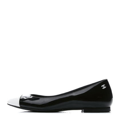 Chanel Patent Cap Toe Ballerina Flats 36.5 Black White 1 of 10