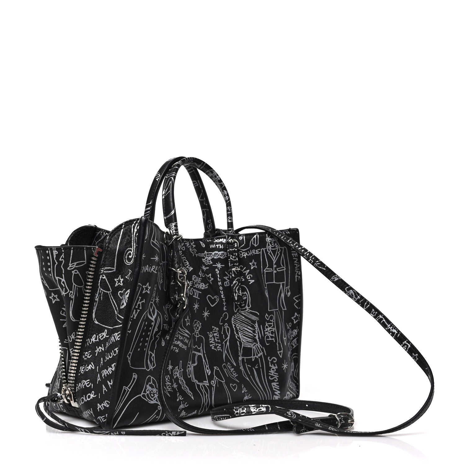 Balenciaga Agneau Graffiti Papier A6 Zip Around Tote Black 1303860