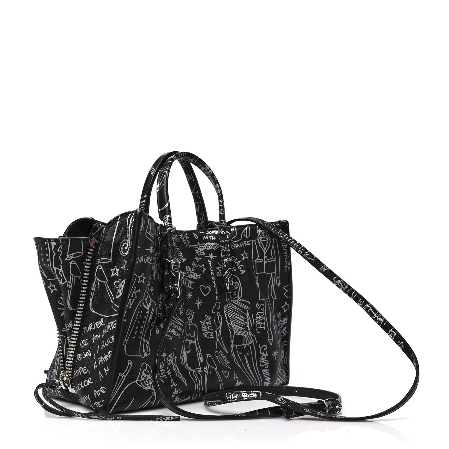 Agneau Graffiti Papier A6 Zip Around Tote Black