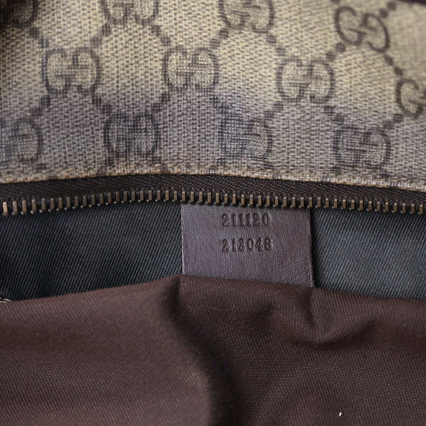 GG Supreme Monogram Medium Zippered Shopping Tote Dark Brown