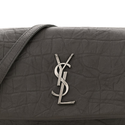 Saint Laurent Calfskin Crocodile Embossed West Hollywood Monogram Fold-Over Dark Brown 8 of 11
