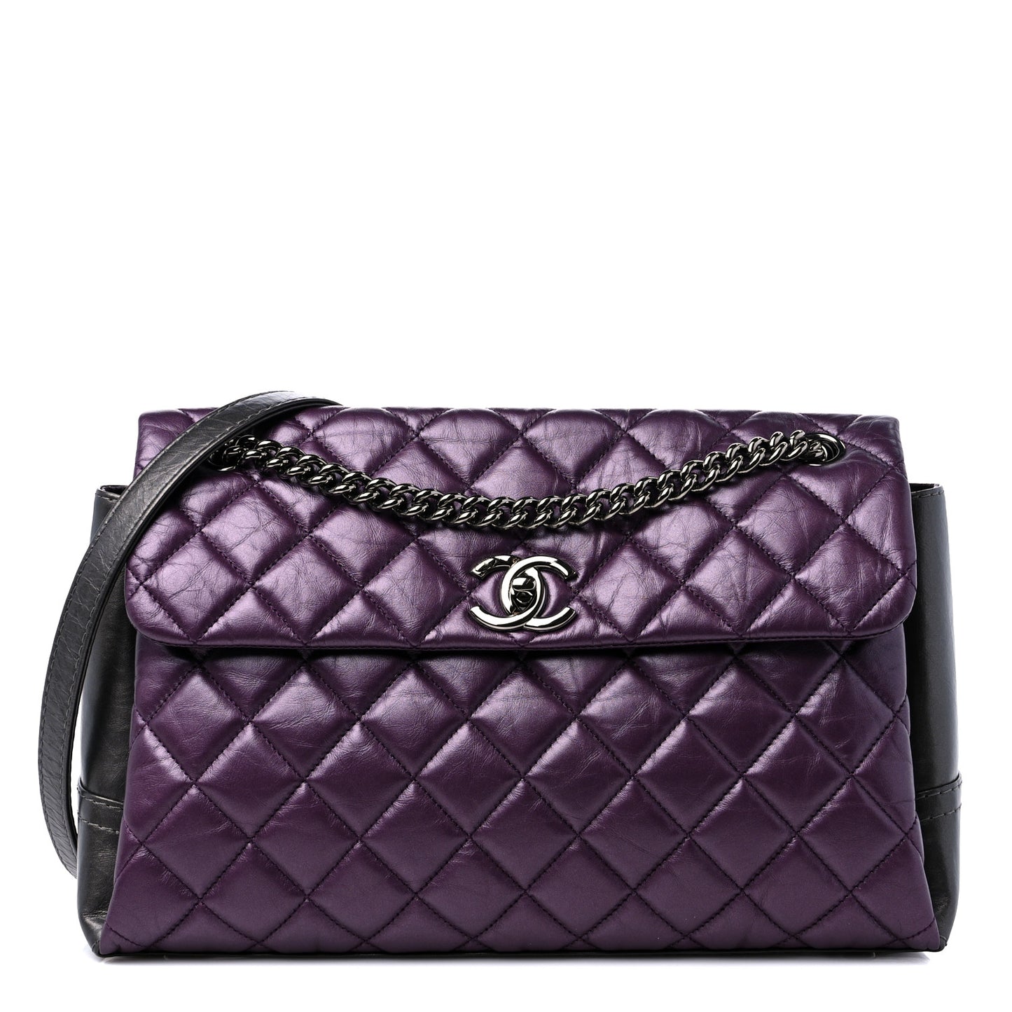 Metallic Calfskin Medium Lady Pearly Flap Dark Purple