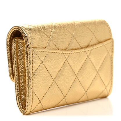 Chanel Metallic Caviar Quilted Flap Card Holder Wallet Gold 3 of 9