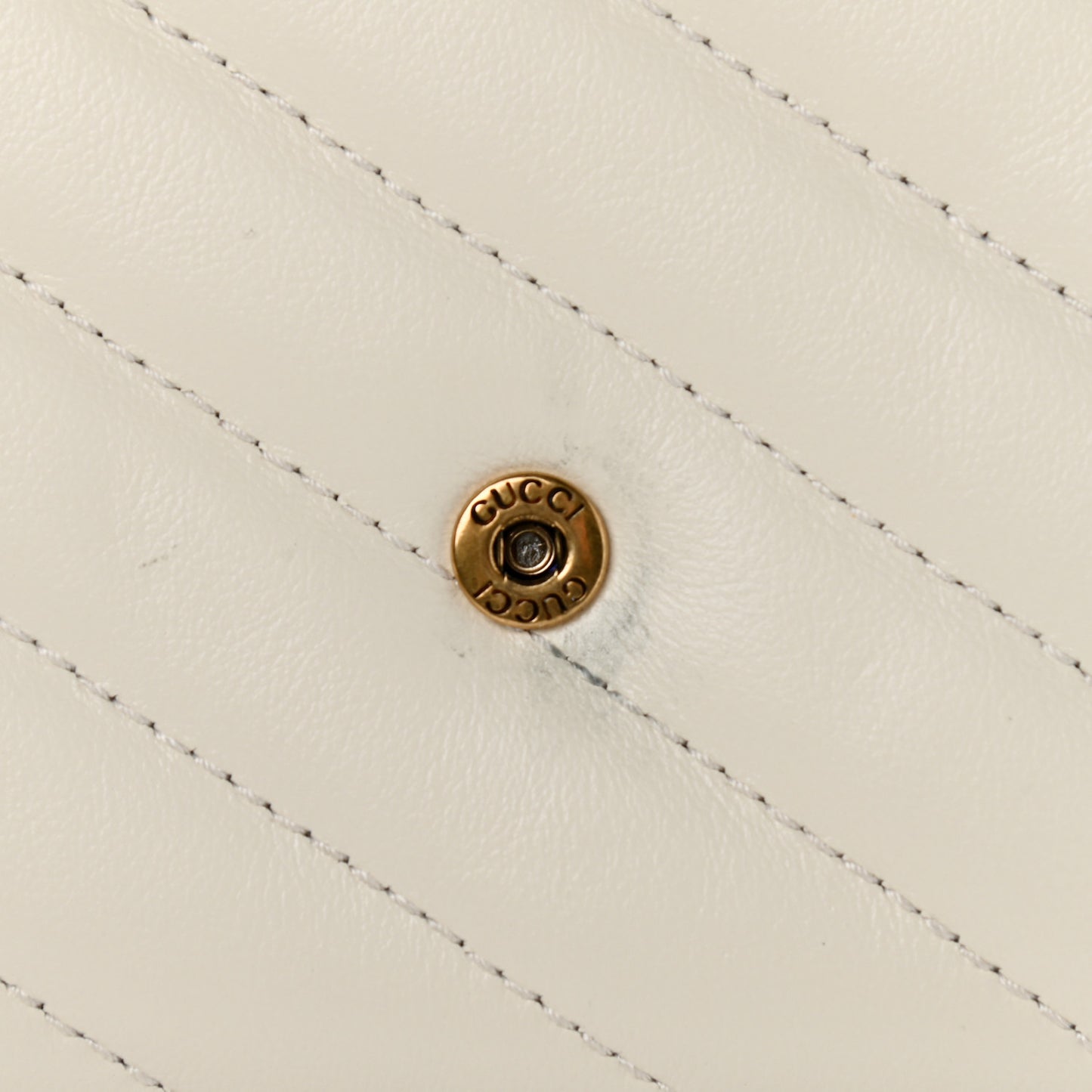 Vintage Effect Calfskin Matelasse Diagonal Torchon GG Marmont Chain Wallet Mystic White Blue Agata