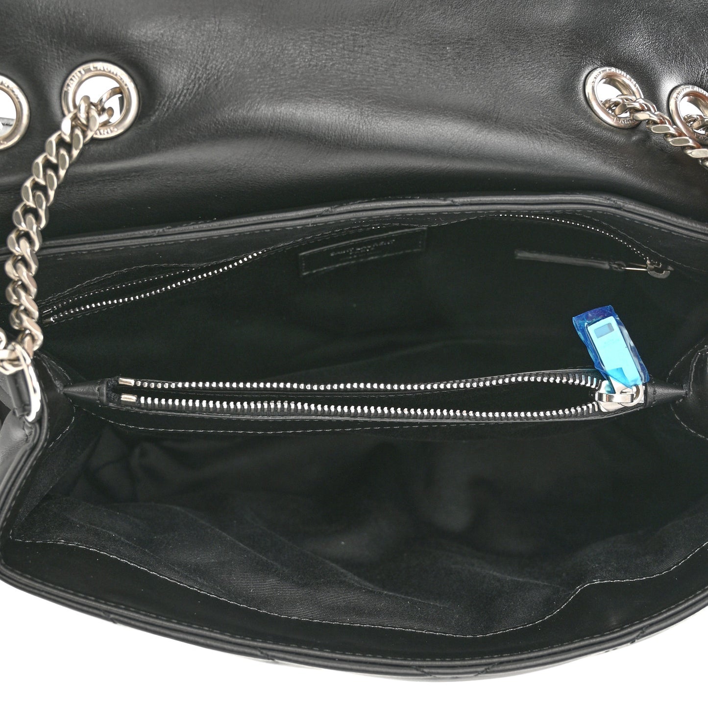 Calfskin Y Quilted Monogram Medium Loulou Chain Satchel Black