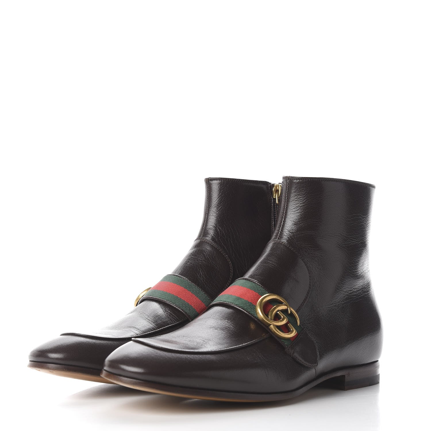 Gucci Goatskin Web Mens GG Ankle Boots 8 Cocoa 3 of 11