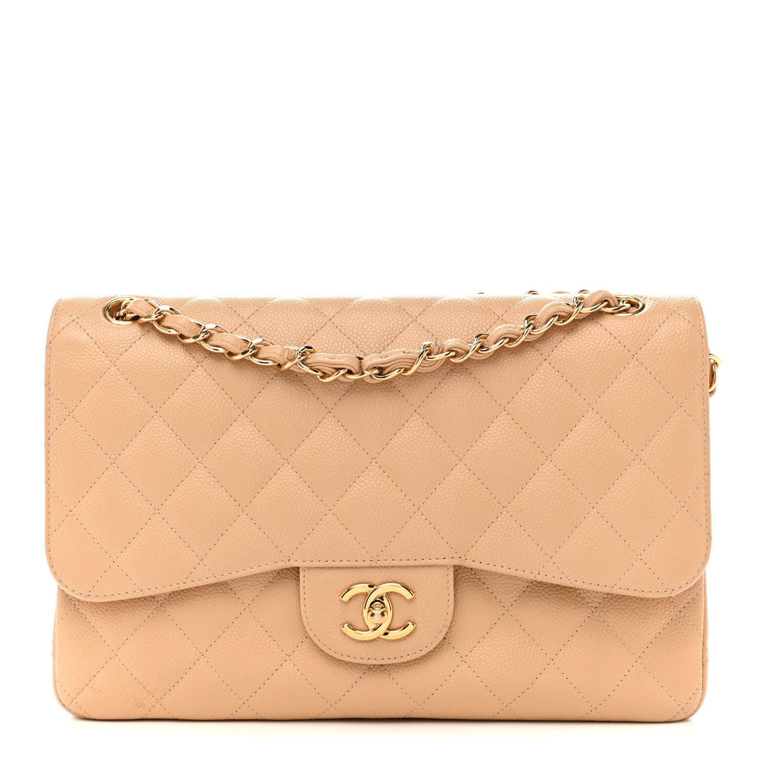 Chanel Caviar Quilted Jumbo Double Flap Beige 1 of 13