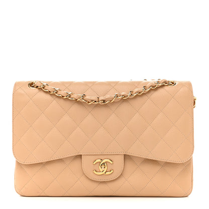 Chanel Caviar Quilted Jumbo Double Flap Beige 1 of 13