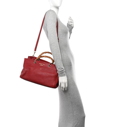 Gucci Pebbled Calfskin Medium Bamboo Shopper Tote Red 2 of 13