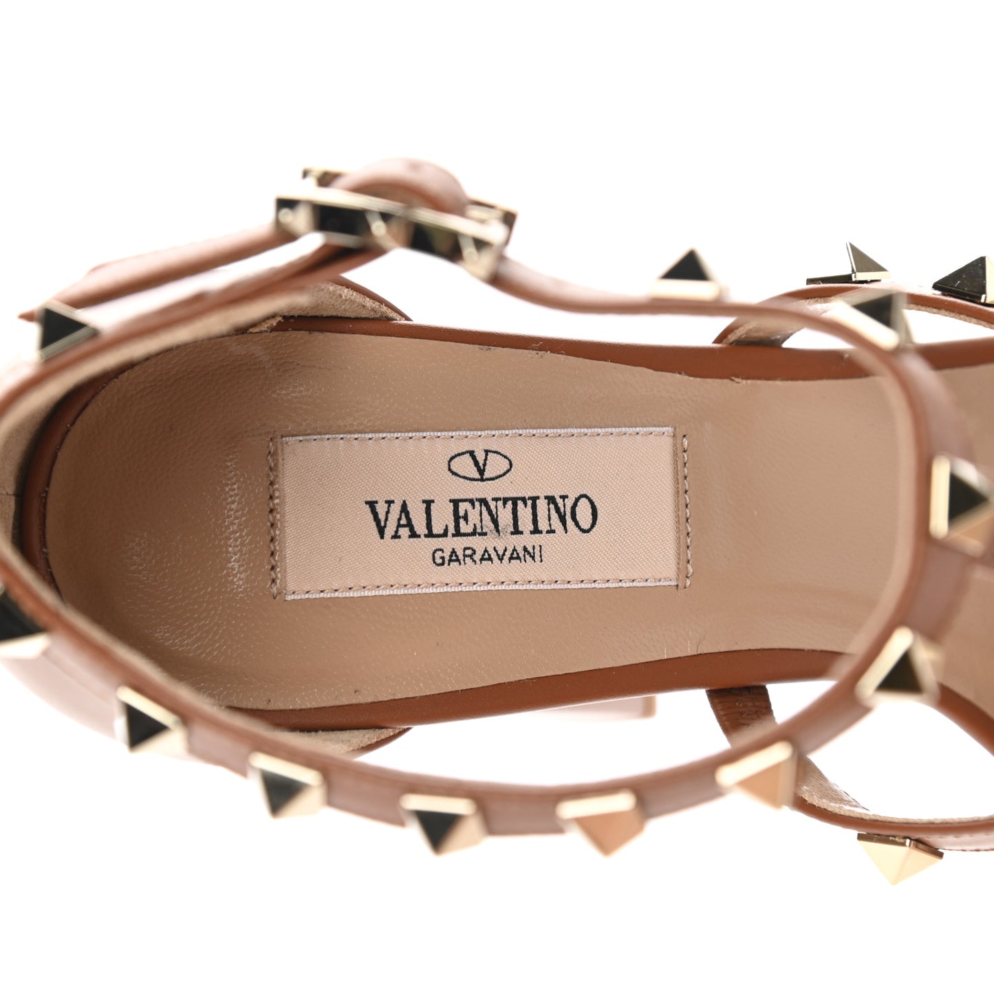 Calfskin Rockstud T-Strap 10/110mm Platform Sandals 36 Saddle Brown