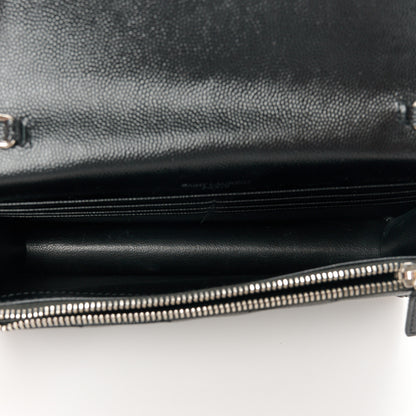 Saint Laurent Grain De Poudre Matelasse Chevron Monogram Envelope Chain Wallet Black 5 of 11