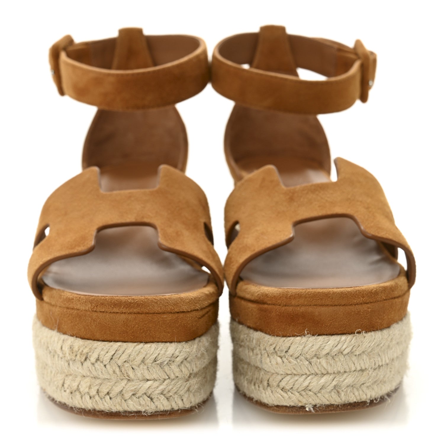 Hermes Suede Goatskin Elda Espadrille Wedge Sandals 35 Naturel 2 of 11