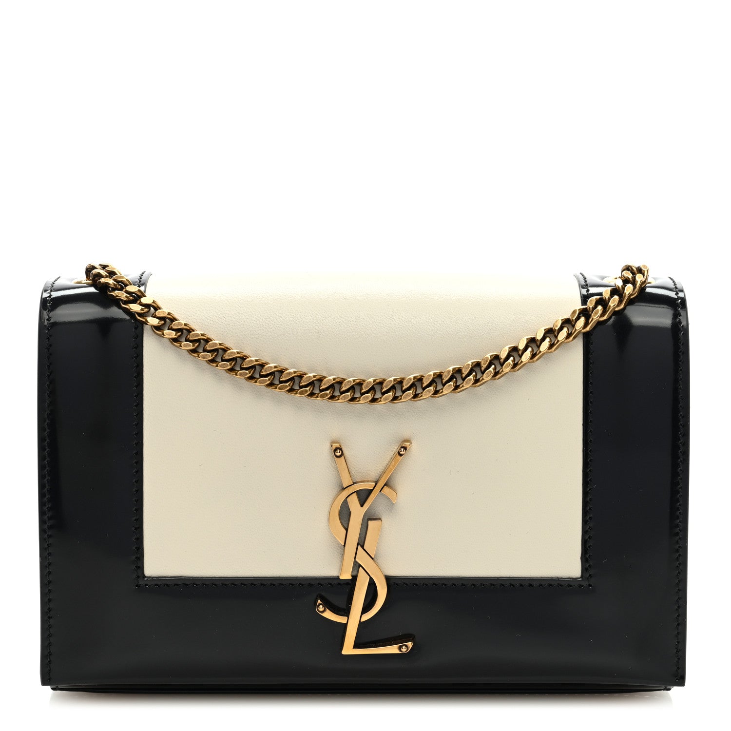Saint Laurent Nappa Patent Calfskin Two-Toned Small Monogram Kate Satchel Alabastro Black 1 of 8