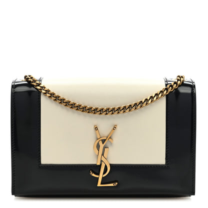 Saint Laurent Nappa Patent Calfskin Two-Toned Small Monogram Kate Satchel Alabastro Black 1 of 8