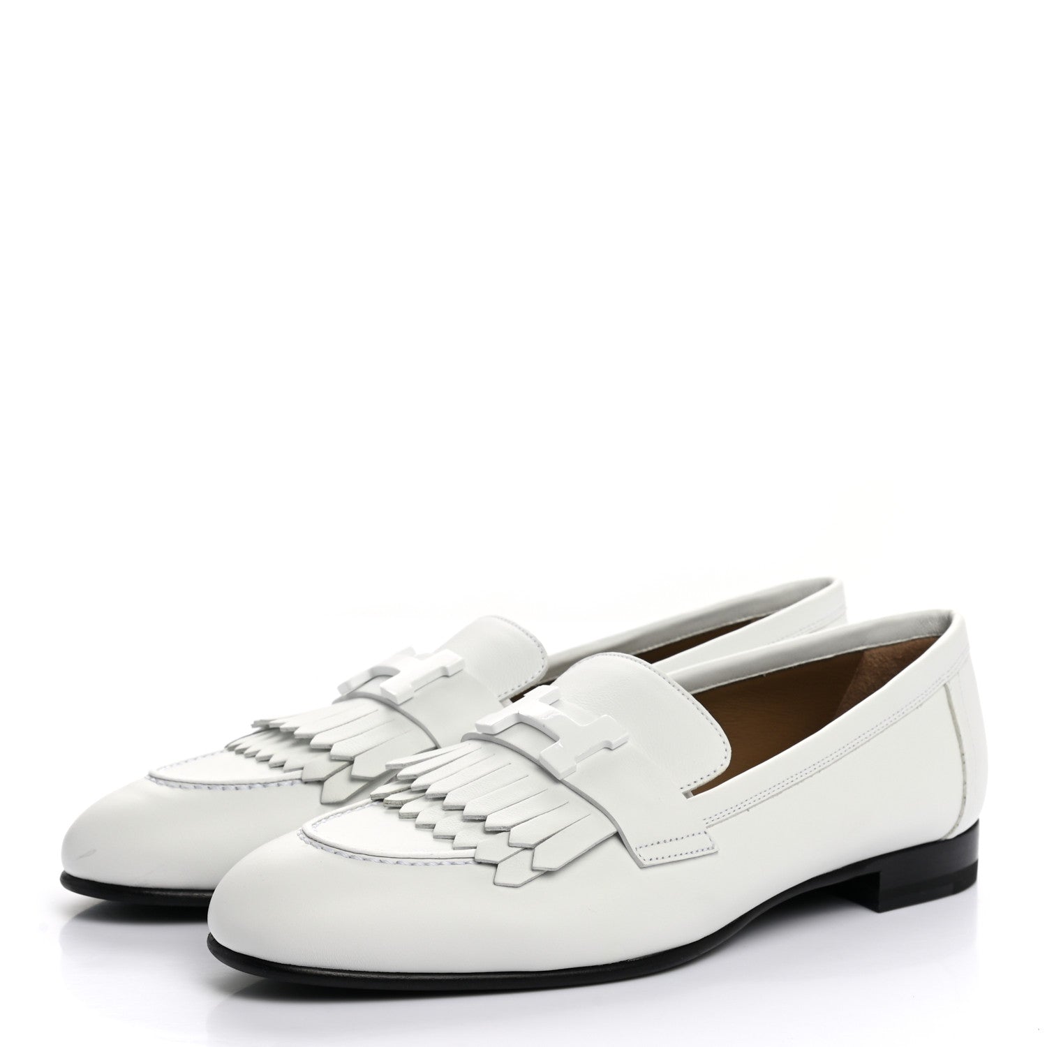 Hermes Calfskin Womens Royal Loafers 37 White 3 of 9