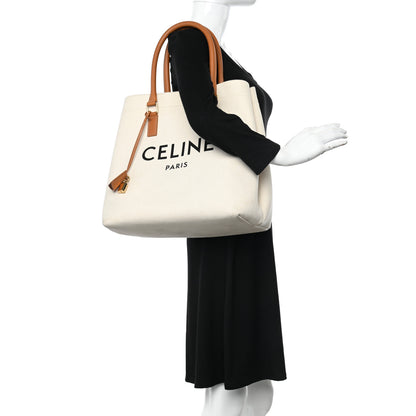 Celine Canvas Calfskin Logo Print Small Horizontal Cabas Natural Tan 2 of 12