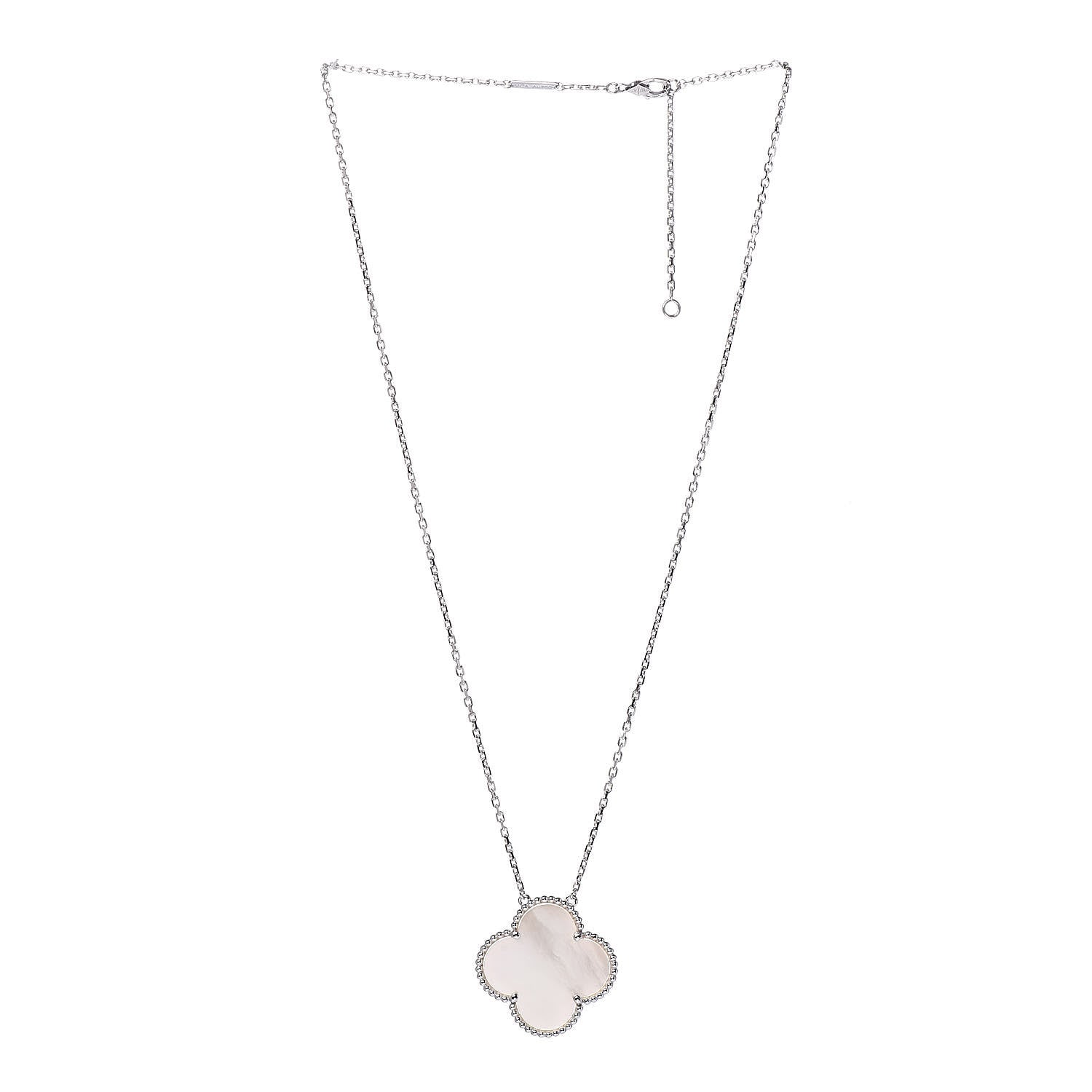 Van Cleef & Arpels 18K White Gold Mother of Pearl Magic Alhambra Pendant Necklace 3 of 7